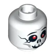 Minifig Head Bonezai, Skull Cracked with Red Eyes and Grin Print [Hollow Stud]