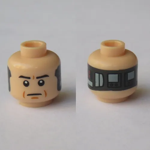 Minifig Head Lobot, Dual Sided, Eyebrows, Frown / Implant Print [Blocked Open Stud]