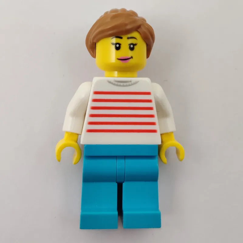 Woman, Red and White Striped Sweater, Medium Azure Legs, Medium Nougat Hair