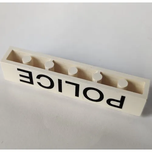 Brick 1 x 6 with Bottom Tubes and 2 Lowered Cross Supports with 'POLICE' Thin Black Print