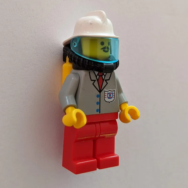 Light Grey Jacket, Red Legs, White Helmet, Breathing Apparatus