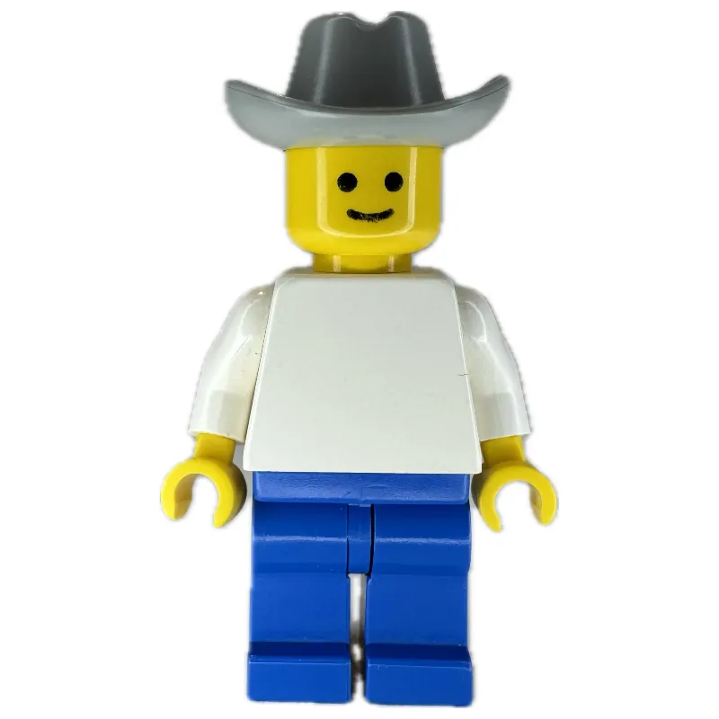 Man, Plain White Torso, Blue Legs, Light Gray Cowboy Hat