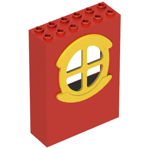 Fabuland, Building, 2 x 6 x 7 with Window, Round Type 1 Yellow