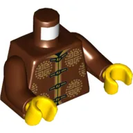 Torso Traditional Chinese Robe, Laces, Gold Symbols Print, Reddish Brown Arms, Yellow Hands
