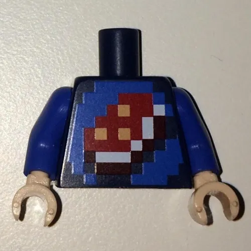 Torso Shirt with Pixelated Porkchop Icon on Blue Background Print, Dark Blue Arms, Light Nougat Hands