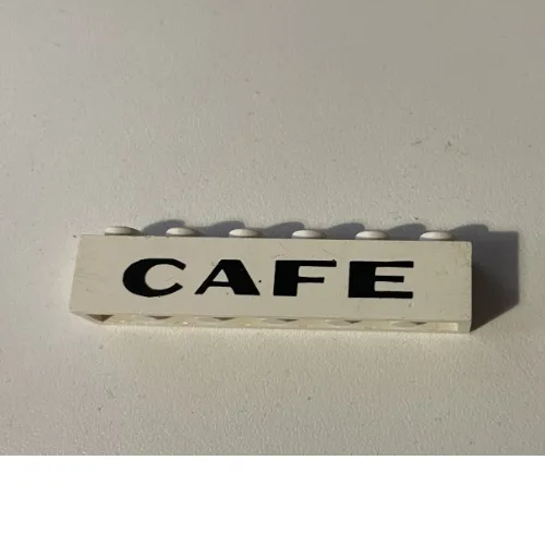Brick 1 x 6 without Bottom Tubes with Cross Side Supports with 'CAFE' Sans-Serif Thick Print