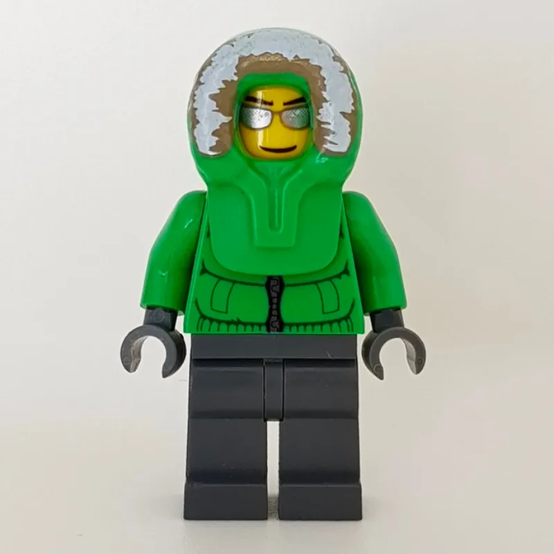 Man, Green Jacket, Dark Bluish Gray Legs, Hood, Silver Sunglasses