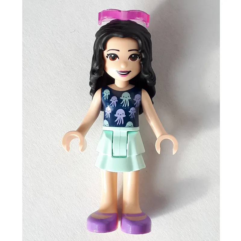 Emma - Dark Blue Top, Light Aqua Skirt, Sunglasses