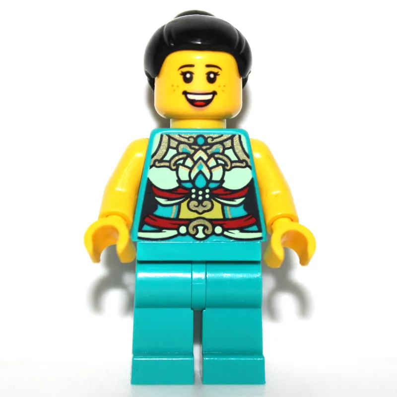 Dark Turquoise Torso, Chinese Decorations, Dark Turquoise Legs, Black Hair Bun