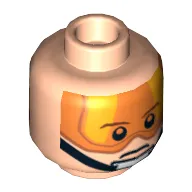 Minifig Head Luke Skywalker, Stern Brown Eyebrows, Pupils and Orange Visor / Open Mouth Print