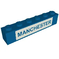 Brick 1 x 6 with Blue on White 'MANCHESTER' print