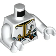 Torso Armor, Gold Trim, Coral and Dark Turquoise Circuitry Print, White Arms and Hands