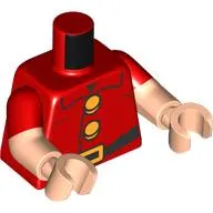 Torso, Dual Molded Arms, Black Belt, Bright Light Orange Belt Buckle, Buttons print, Red Sleeves Pattern, Light Nougat Arms and Hands
