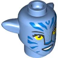 Minifig Head Special, Na'vi with Yellow Eyes, Blue Markings, Smile print