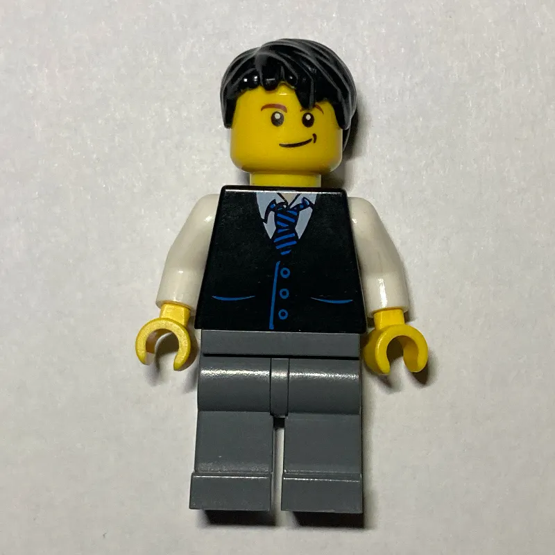 Man, Black Vest and Tie, Dark Bluish Gray Legs, Black Hair