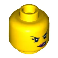 Minifig Head Soldier, Dark Pink Lips, Eyelashes, Purple Eye Shadow Conniving / Angry Print [Blocked Open Stud]