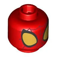 Minifig Head Spider-Man, Gold/Black Eyes, Dark Red Webbings