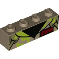 Brick 1 x 4 with Collar, 'VENKMAN', Lime Slime Stains print
