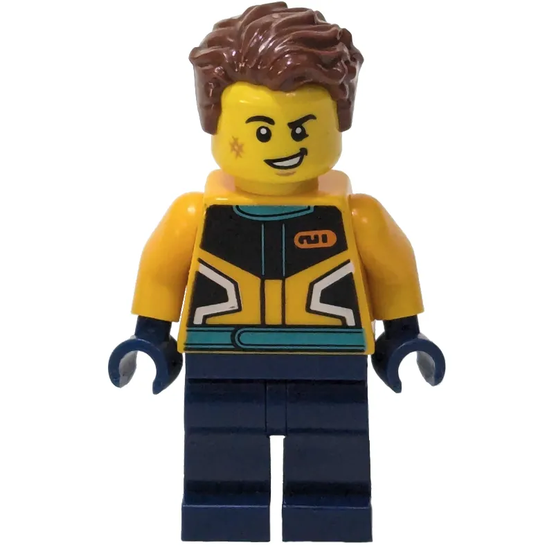 Racer, Orange and Dark Blue Race Suit, Reddish Brown Hair