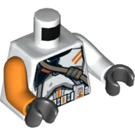 Torso, Odd Arms, Armour with Orange Markings and Dark Tan Belt Print (Airborne Clone Trooper), Left White Arm, Right Orange Arm, Black Hands