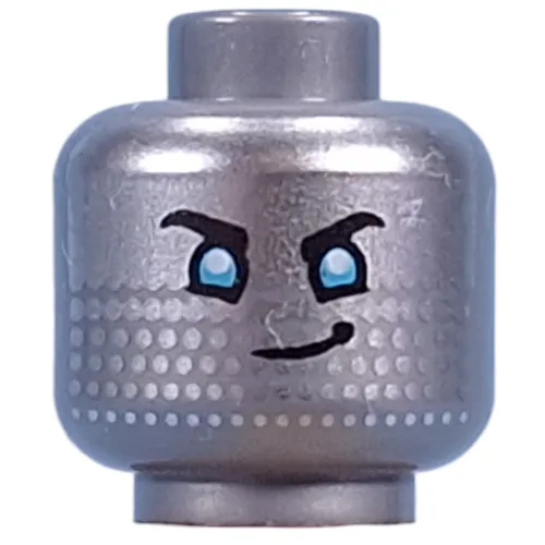 Minifig Head Cooper, Blue Eyes, Silver Dots, Determined Smile/Open Mouth Happy