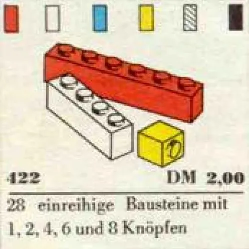 1 x 1, 1 x 2, 1 x 4, 1 x 6, 1 x 8 Bricks