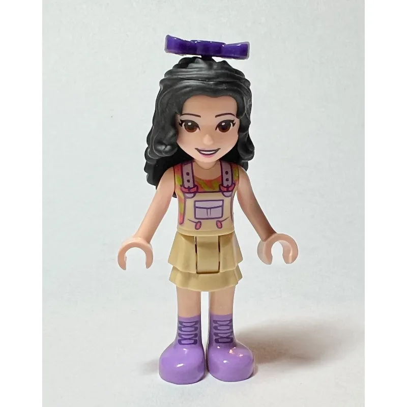 Emma - Tan Overall, Black Hair, Bow