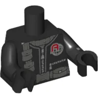 Torso Jumpsuit with Silver Zippers, Dark Bluish Gray Belt and Pouches Print, Black Arms and Hands with Stopwatch Print on Left