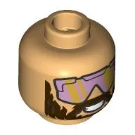 Minifig Head Garrett, Black Eyebrows, Thick Dark Brown Beard, Open Mouth Scream / Metal Pink/Gold Visors, Smile