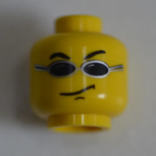 Minifig Head Snap Lockitt, Glasses with Small Black Sunglasses, Smirk Print [Blocked Open Stud]
