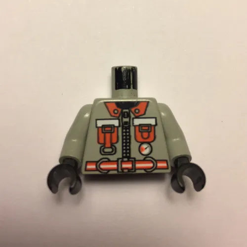 Torso Fire Shirt with 2 Orange Pockets, Small Gauge and Orange Belt Print, Light Gray Arms, Black Hands