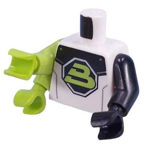 Torso, Left Black Arm and Hand, Right Lime Double Arm and Hands with Black/White Space Suit, Blacktron II Logo print