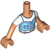 Minidoll Torso Girl with Nougat Arms and Hands with Bright Light Blue Top, Pockets, White Shirt print