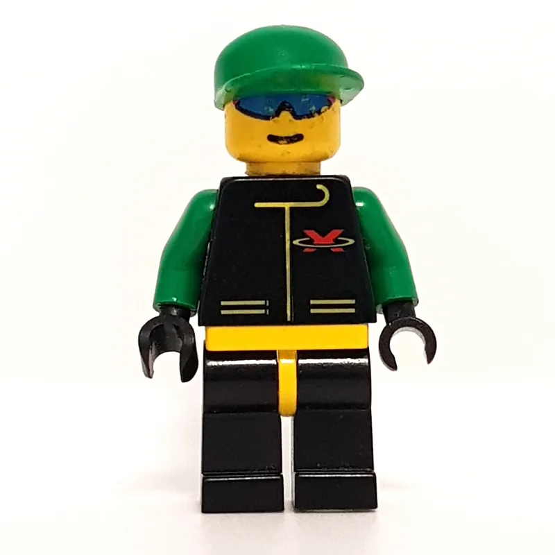 Racer, Extreme Team, Black Jacket, Black Legs, Green Cap, Blue Sunglasses