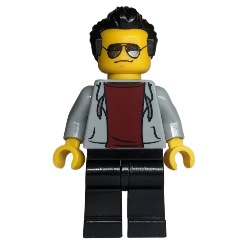 Light Bluish Grey Torso, Black Legs, Black Hair, Sunglasses