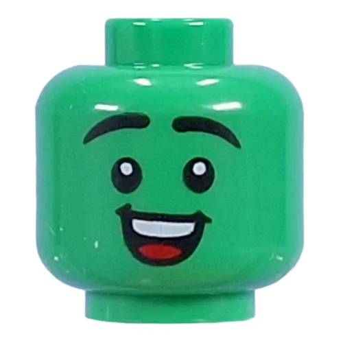 Minifig Head Black Raised Eyebrows, Open Mile Happy Smile