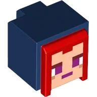 Minifig Head Special, Cube with Raised Light Nougat Face, Red Hair Print