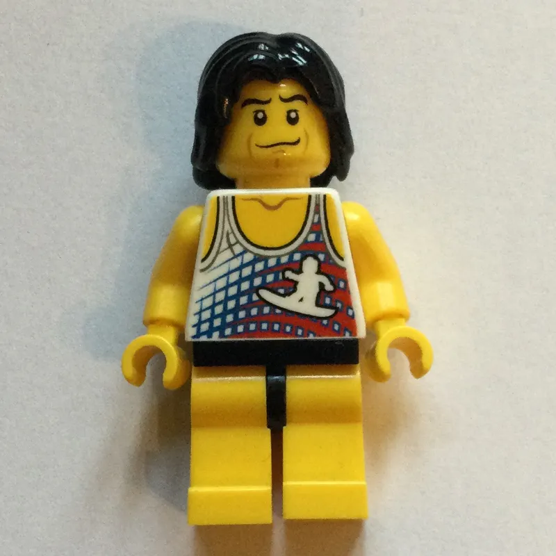 Surfer, White Tank Top with Surfer, Yellow Legs, Black Hair