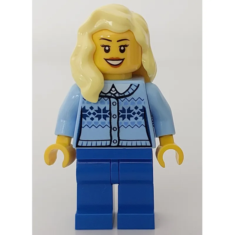 Woman, Bright Light Blue Cardigan, Blue Legs, Bright Light Yellow Hair