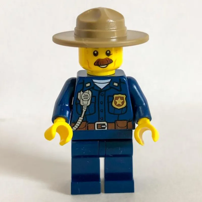 Mountain Police Chief, Dark Blue Shirt with Radio and Badge, Campaign Hat, Moustache