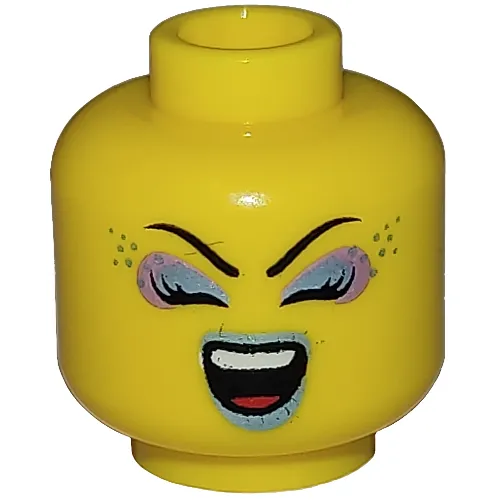 Minifig Head, Pink and Light Blue Eye Shadow, Light Blue Lips, Smile, Open Eyes / Closed Eyes Print