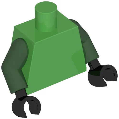 Torso, Ninja Robes, Dark Green Trim, Belt, Orange Rope, Silver Clips, Lime Sash print, Dark Green Arms, Black Hands