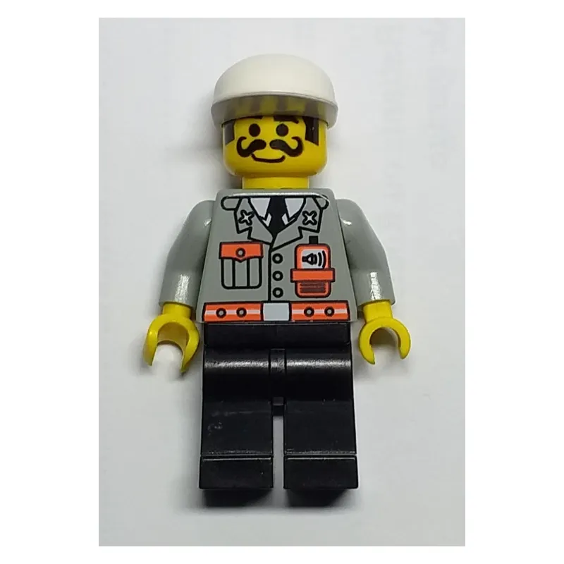 Fireman, Light Gray Jacket with Radio and Pocket, White Cap, Moustache