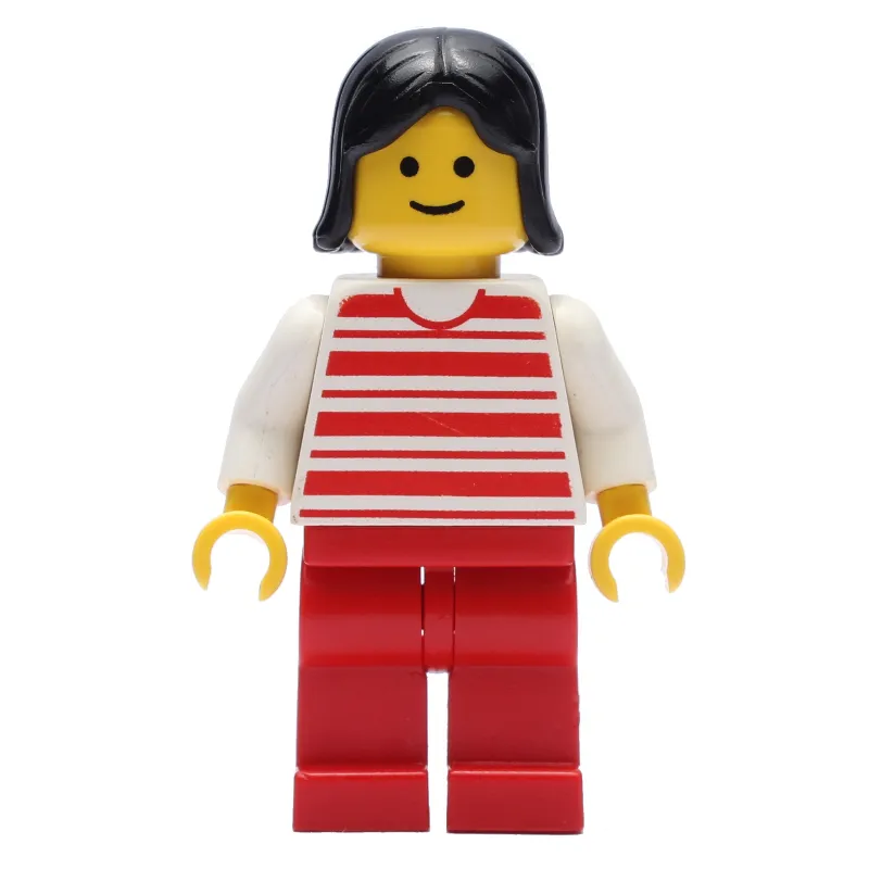 Woman, Red and White Striped Shirt, Red Legs, Black Hair