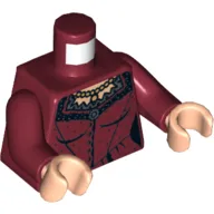 Torso Spotted Dress with Buttons, Ruffles and Gold Necklace Print, Dark Red Arms, Light Nougat Hands