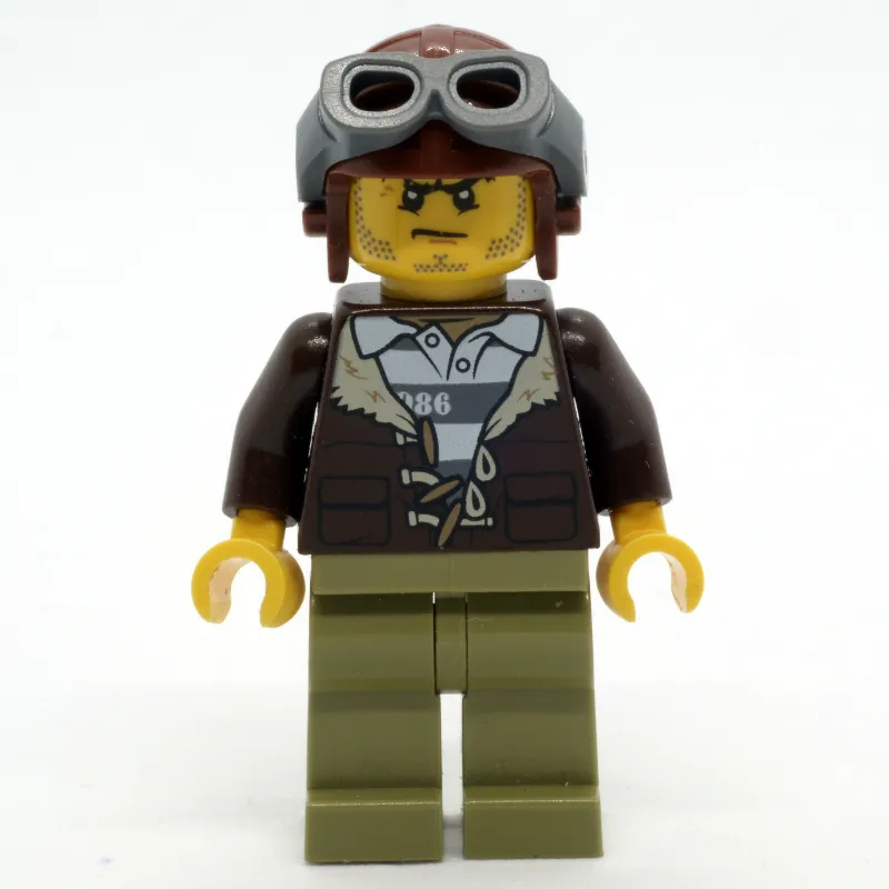 Criminal, Open Dark Brown Jacket over Prison Shirt, Reddish Brown Hat with Goggles