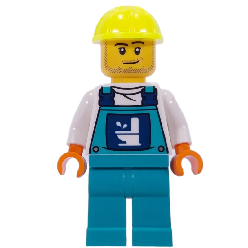 Plumber, White Shirt, Dark Turquoise Overall, Vibrant Yellow Hat
