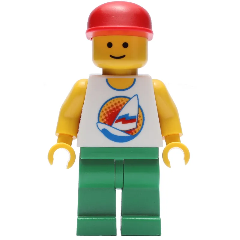 White Torso with Surfboard, Green Legs, Red Cap (3626c Head)