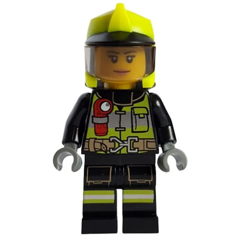 Firefighter, Black Fire Suit, Vibrant Yellow Helmet