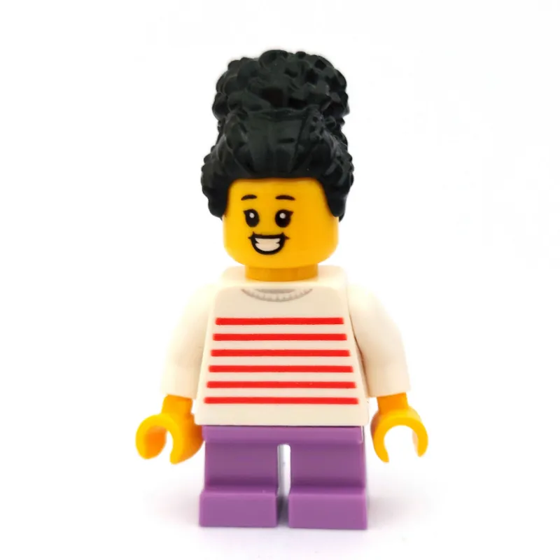 Girl, White and Red Striped Top, Short Medium Lavender Legs, Black Hair